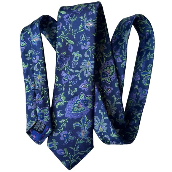Ted Baker London Neck Tie Italian Silk Floral Pattern Blue Purple Green 58 x 3 - Picture 5 of 6